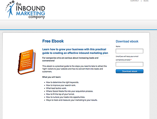 inbound marketing ebook landing page