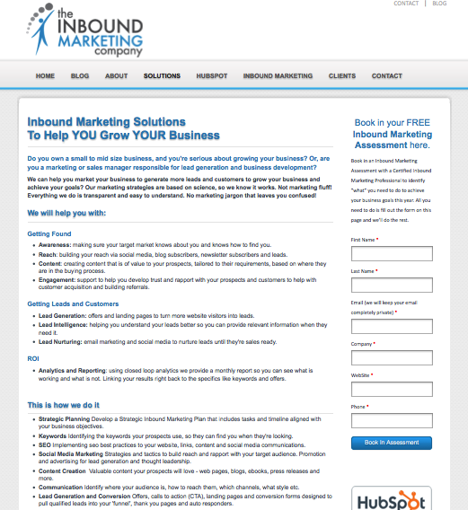 Inbound marketing landing page